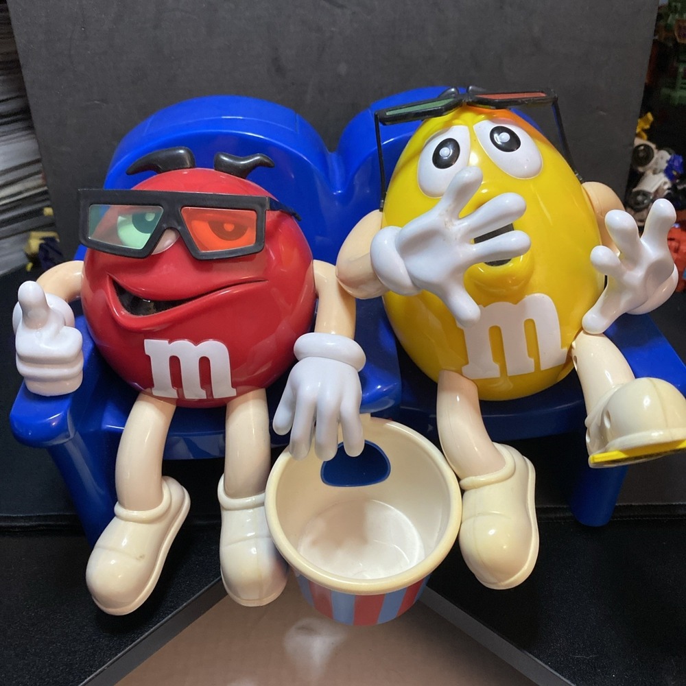 Vintage M&M's Movie Theater 3D Glasses Popcorn Bowl Candy Dispenser Red A2